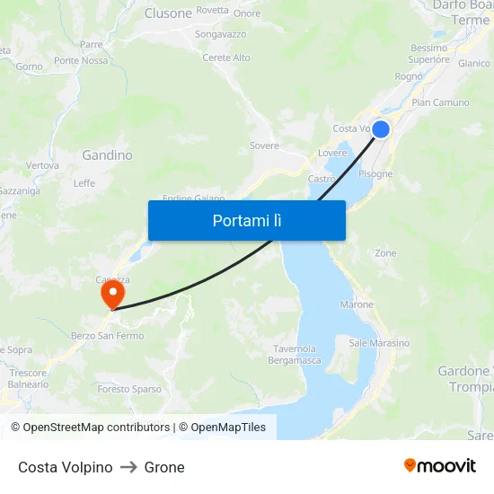 Costa Volpino to Grone map