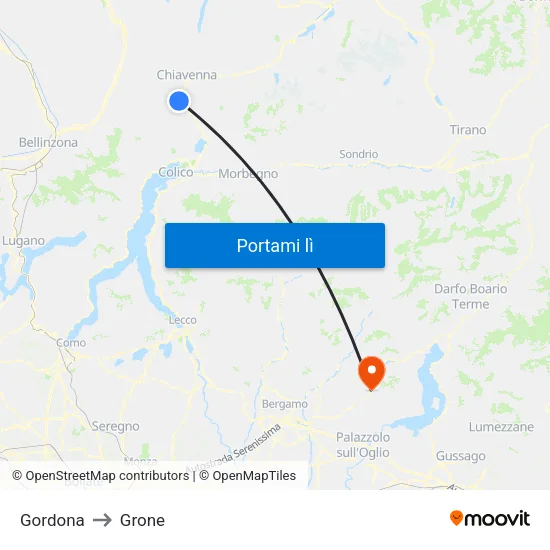 Gordona to Grone map