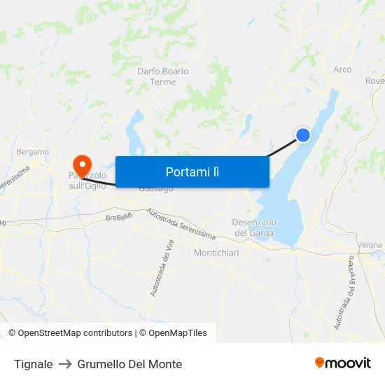 Tignale to Grumello Del Monte map