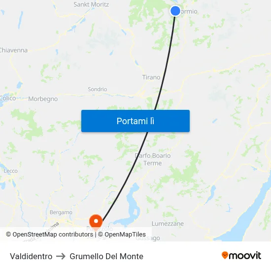 Valdidentro to Grumello Del Monte map