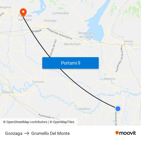 Gonzaga to Grumello Del Monte map