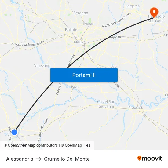 Alessandria to Grumello Del Monte map