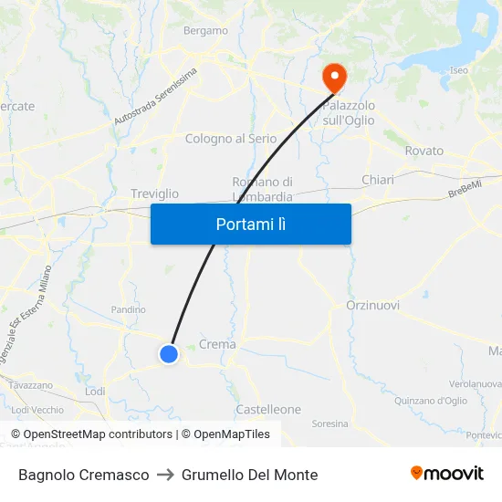Bagnolo Cremasco to Grumello Del Monte map