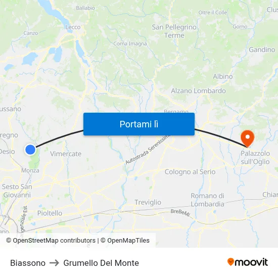 Biassono to Grumello Del Monte map