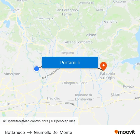 Bottanuco to Grumello Del Monte map