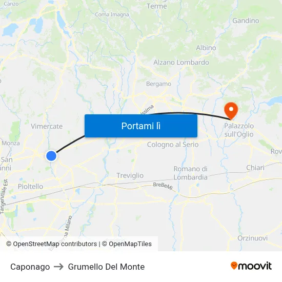 Caponago to Grumello Del Monte map