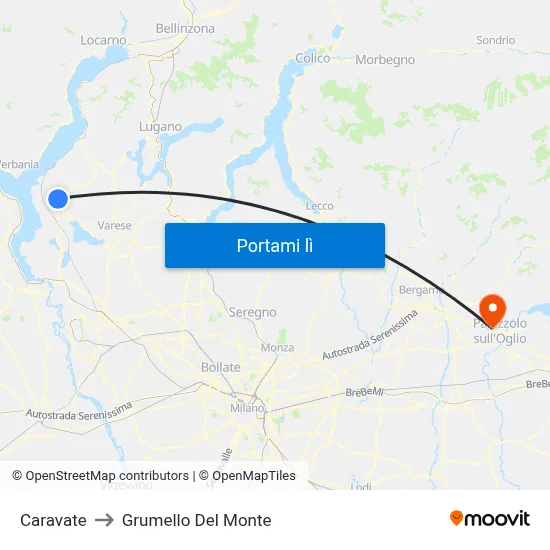 Caravate to Grumello Del Monte map
