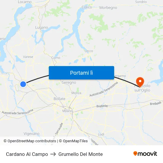 Cardano Al Campo to Grumello Del Monte map