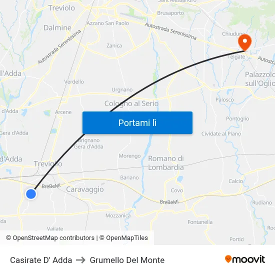 Casirate D' Adda to Grumello Del Monte map
