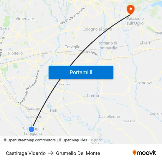 Castiraga Vidardo to Grumello Del Monte map
