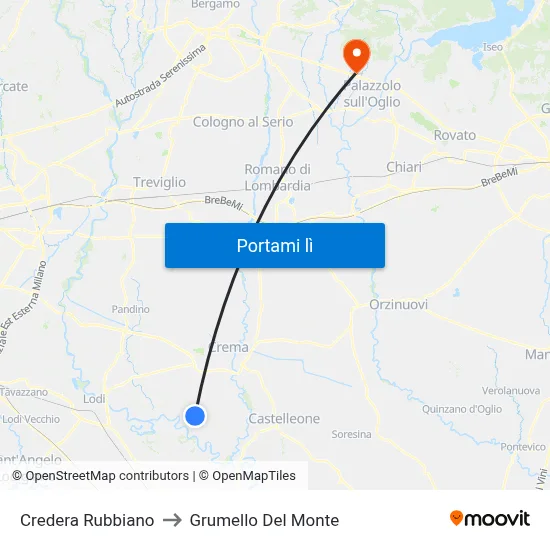 Credera Rubbiano to Grumello Del Monte map