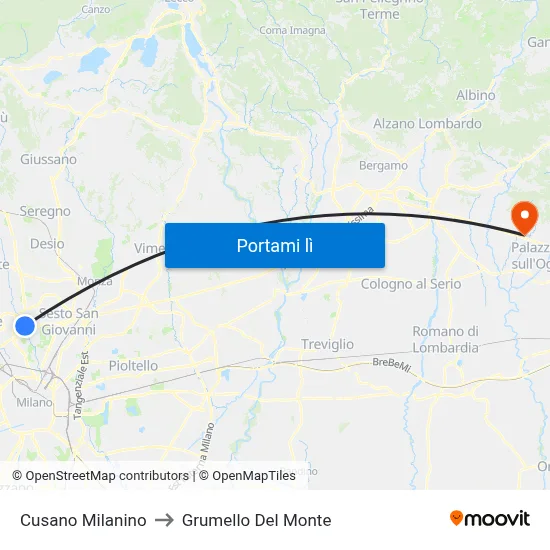Cusano Milanino to Grumello Del Monte map