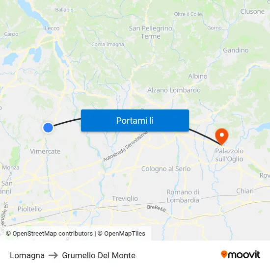 Lomagna to Grumello Del Monte map