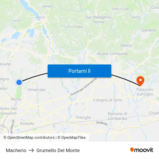 Macherio to Grumello Del Monte map