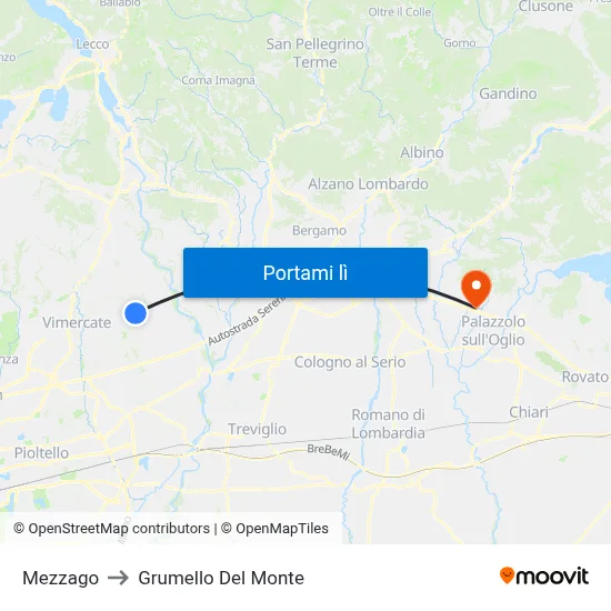 Mezzago to Grumello Del Monte map