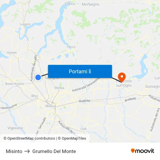 Misinto to Grumello Del Monte map