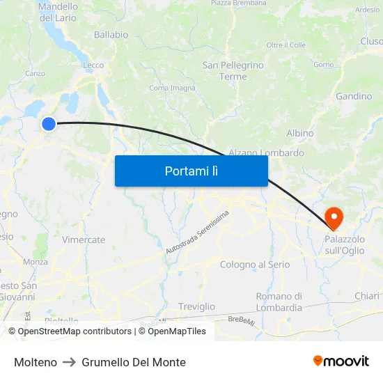 Molteno to Grumello Del Monte map