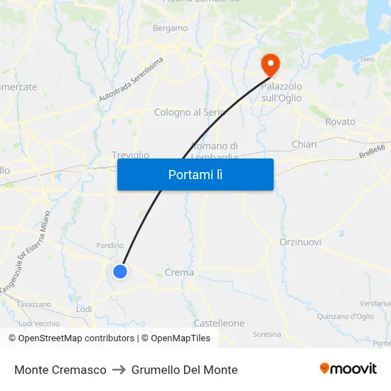 Monte Cremasco to Grumello Del Monte map