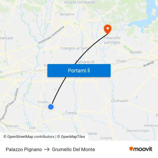 Palazzo Pignano to Grumello Del Monte map