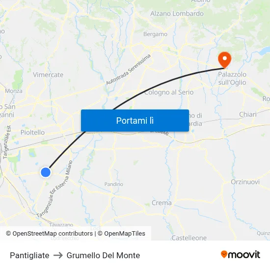 Pantigliate to Grumello Del Monte map
