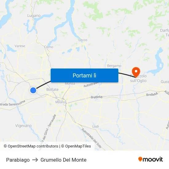 Parabiago to Grumello Del Monte map