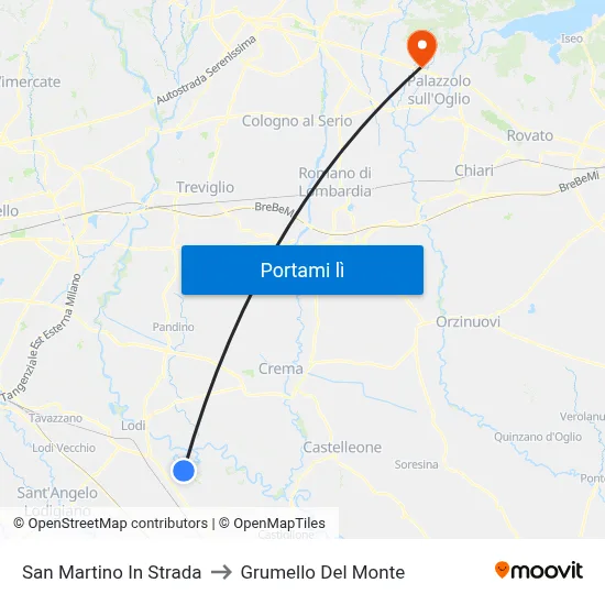 San Martino In Strada to Grumello Del Monte map