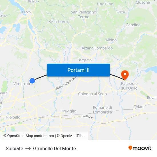 Sulbiate to Grumello Del Monte map