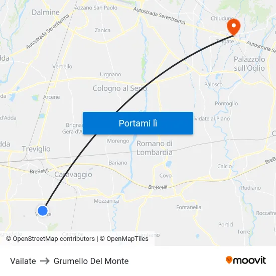 Vailate to Grumello Del Monte map