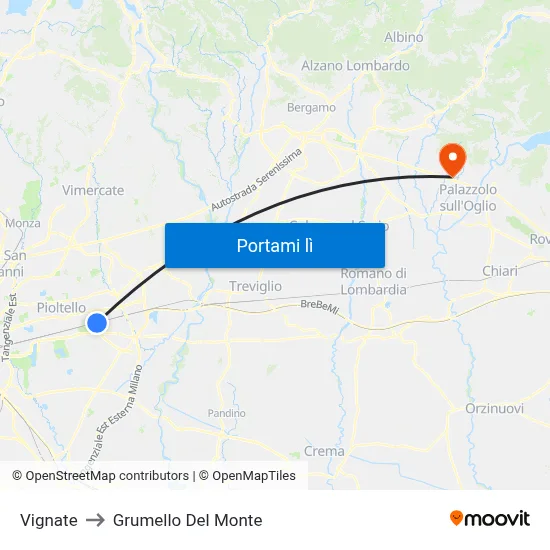 Vignate to Grumello Del Monte map