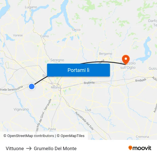 Vittuone to Grumello Del Monte map