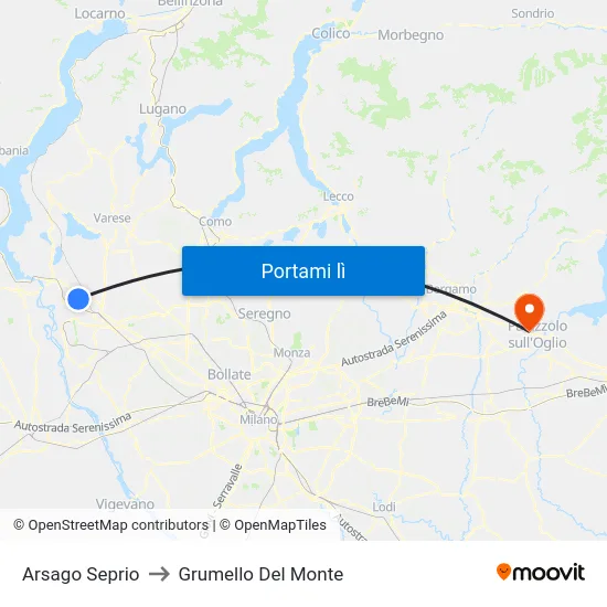 Arsago Seprio to Grumello Del Monte map