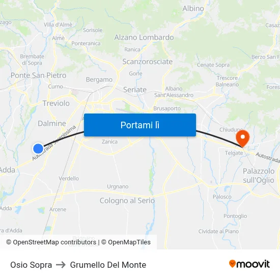 Osio Sopra to Grumello Del Monte map