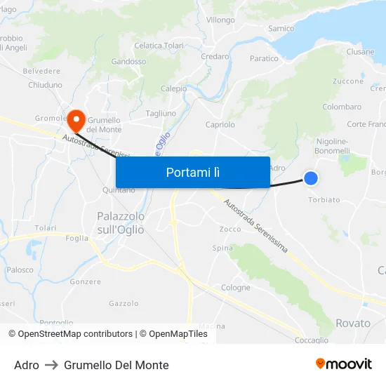 Adro to Grumello Del Monte map