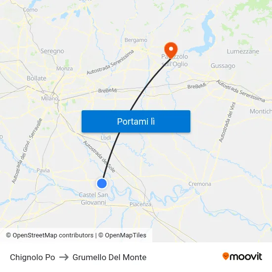 Chignolo Po to Grumello Del Monte map