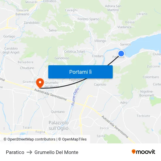 Paratico to Grumello Del Monte map