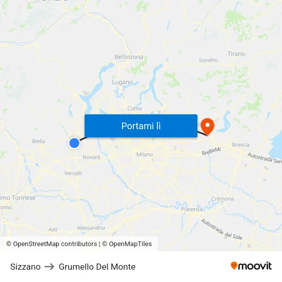 Sizzano to Grumello Del Monte map