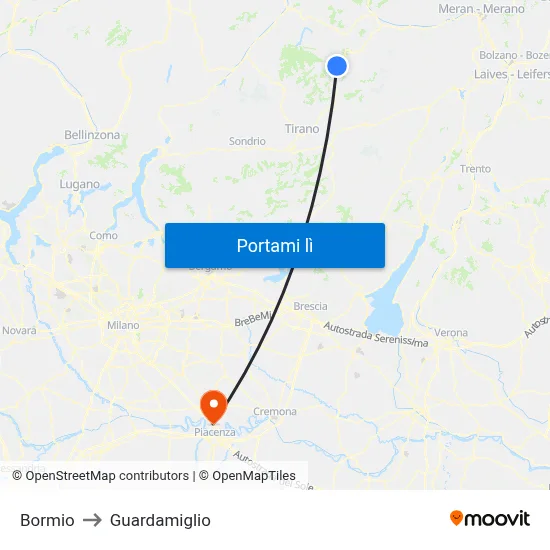 Bormio to Guardamiglio map