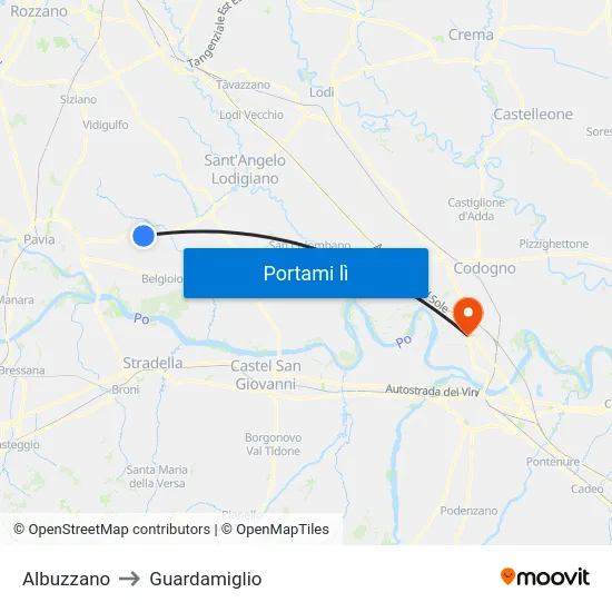Albuzzano to Guardamiglio map