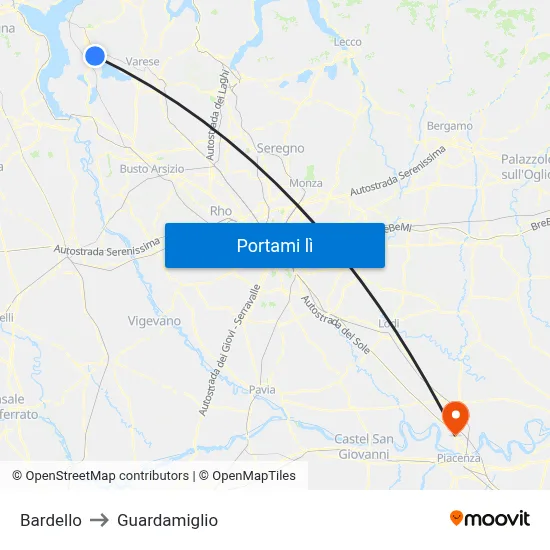 Bardello to Guardamiglio map