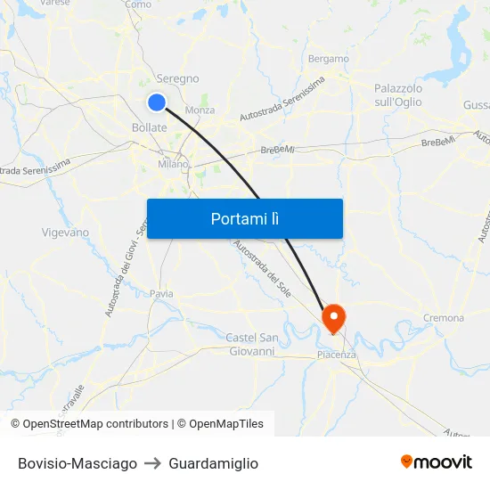Bovisio-Masciago to Guardamiglio map