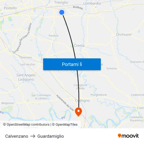 Calvenzano to Guardamiglio map