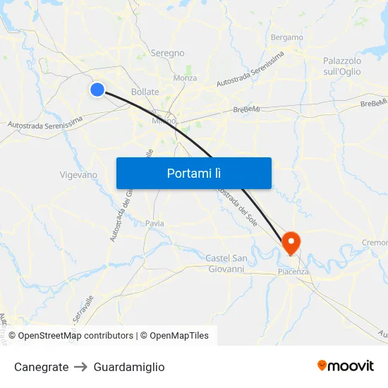 Canegrate to Guardamiglio map