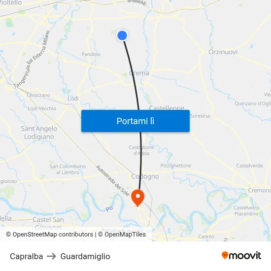 Capralba to Guardamiglio map