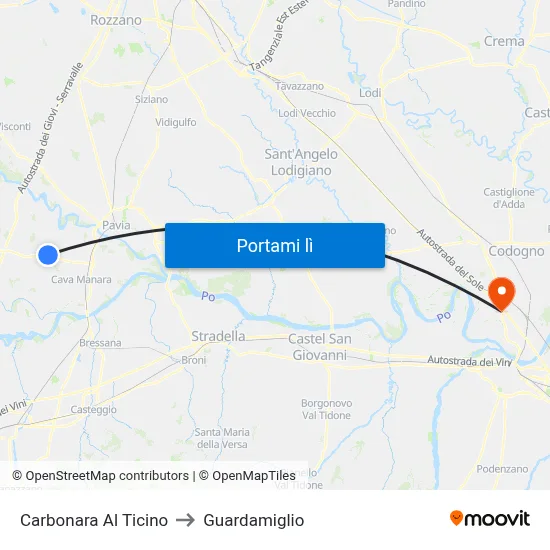 Carbonara Al Ticino to Guardamiglio map