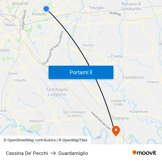 Cassina De' Pecchi to Guardamiglio map