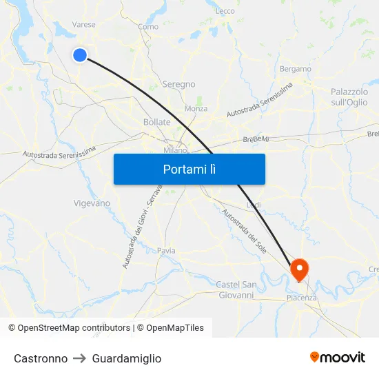 Castronno to Guardamiglio map