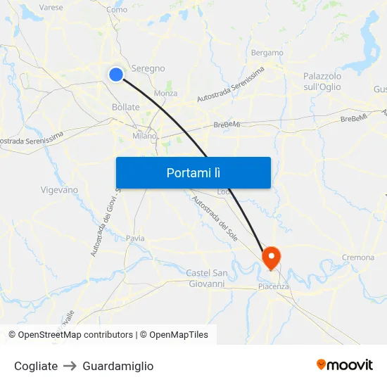 Cogliate to Guardamiglio map