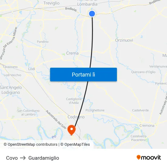 Covo to Guardamiglio map