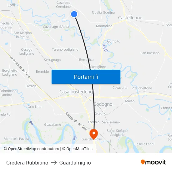Credera Rubbiano to Guardamiglio map