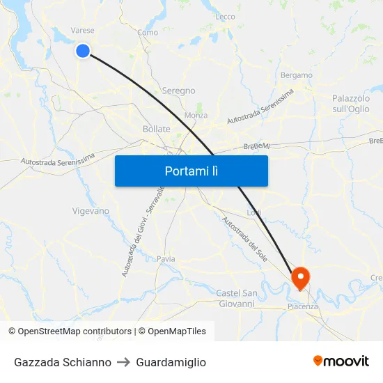 Gazzada Schianno to Guardamiglio map